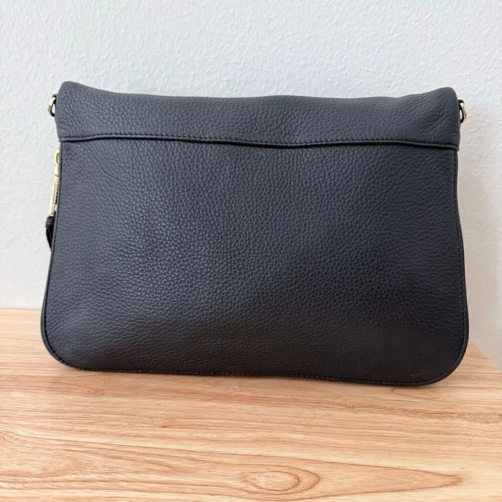 Tory Burch Fleming Two Way Pebbled Black Leather Shoulder Bag Purse Gold Hardwar